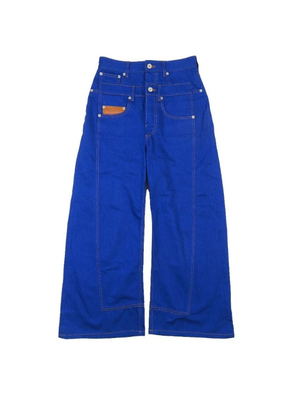 Loewe Leather Patch Double Denim Jeans Wide Pants Zip Fly Logo Blue 36